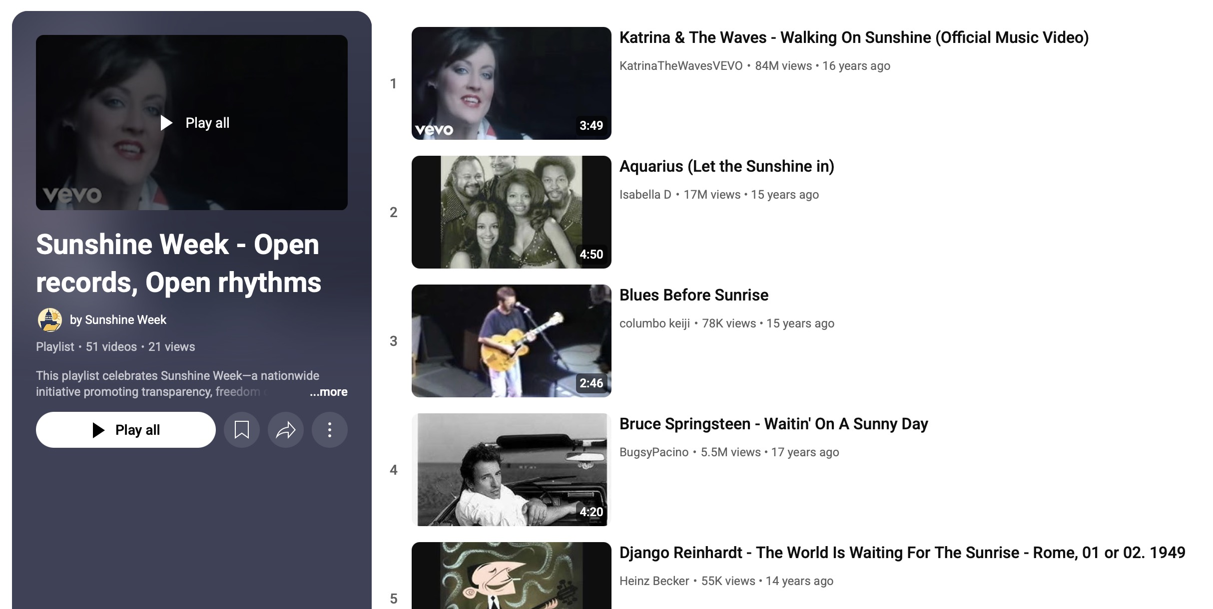 Sunshine Week YouTube Playlist